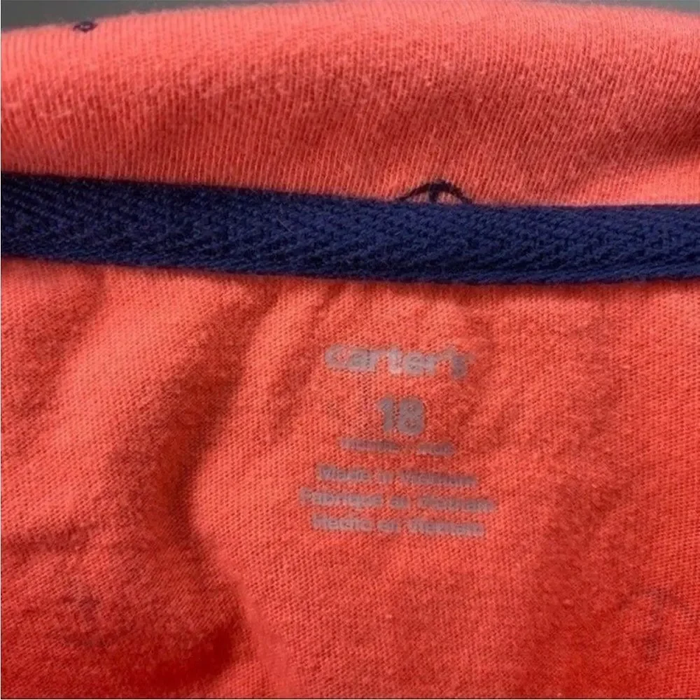 5/$15 Carters Pink Blue Nautical Anchor Print Short Sleeve Polo Cotton 18 months